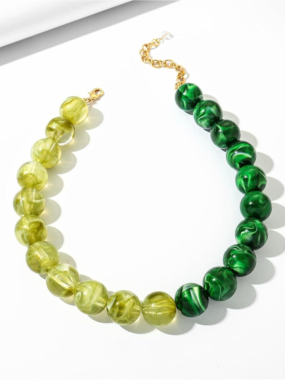 New! Statement Marbled Two-Tone Green Beaded Necklace - Picture 5 of 9